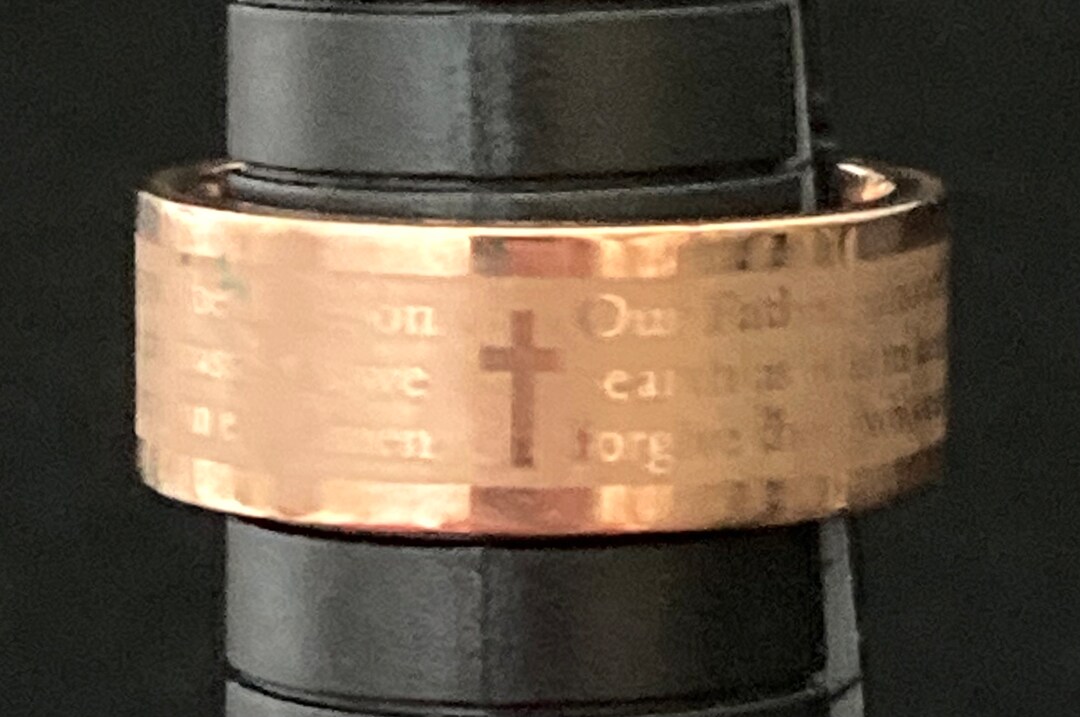 Two-Tone Stainless Steel Men's Ring With Lord's Prayer & Cross - Spinning Fidget Ring Sizes 7-13 (8mm Width) - View #7