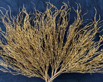 Ramas decorativas gruesas con purpurina dorada, tallos rizados para rellenar jarrones, 10 piezas.