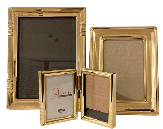 3 Photo Picture Frames Vintage Gold Tone Easel / Small Hinged Double ...