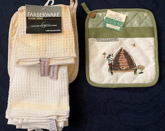 Juego de guante de cocina Pfaltzgraff Naturewood y paño de cocina Farberware (nuevo, sin usar)