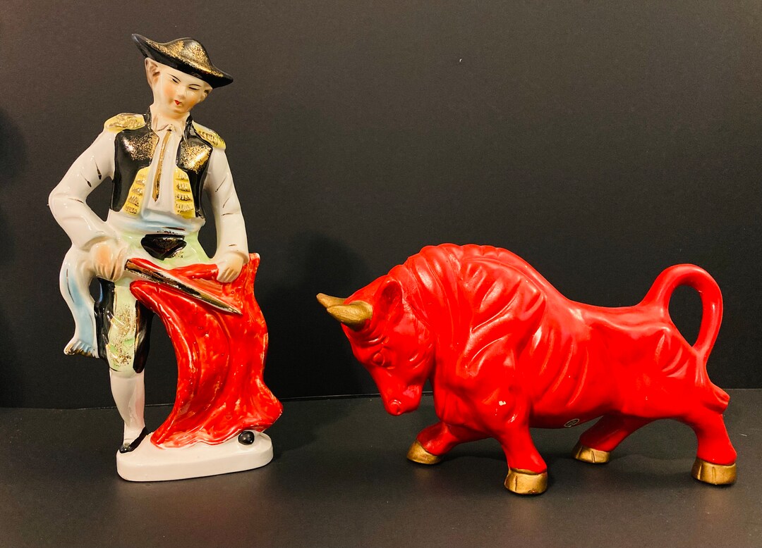 Large Ceramic Red Bull and Matador Figural Set MCM 1960s Mod - Etsy