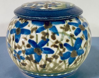 Carris Tennessee Artisan Hand Crafted Pottery Lidded Jar Blue Iris Design