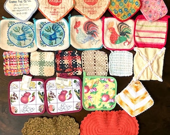 Lote mixto de 25 agarraderas/salvamanteles acolchados Kerns Ad Terrycloth Rooster Crochet