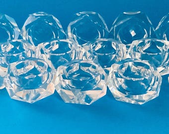 12 Art Deco Crystal Glass Open Salt Cellars Salt Dip with 6 Glass Spoons Japan