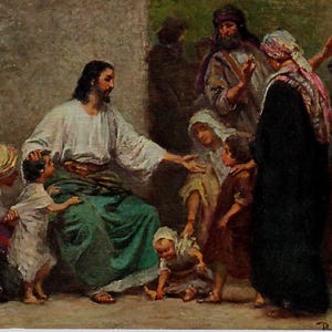 Antique Postcard GERMANY Holy Scripture Robert Leinweber Jesus The Children's Friend