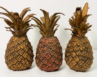 MCM Piña Artificial Falsa con Aspecto Metálico Bar Tiki Luau Firmada 3 Piezas