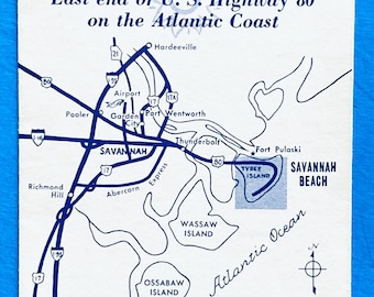 Vintage 1960s Savannah Beach Tybee Island GA Information Guide Brochure Map