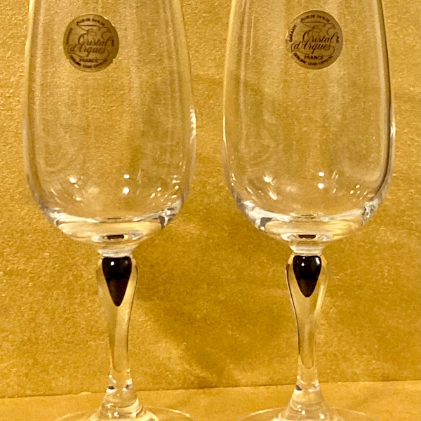 Pair Courvoisier Cristal D'Arques Venise Saphir Crystal Wine Glasses Barware