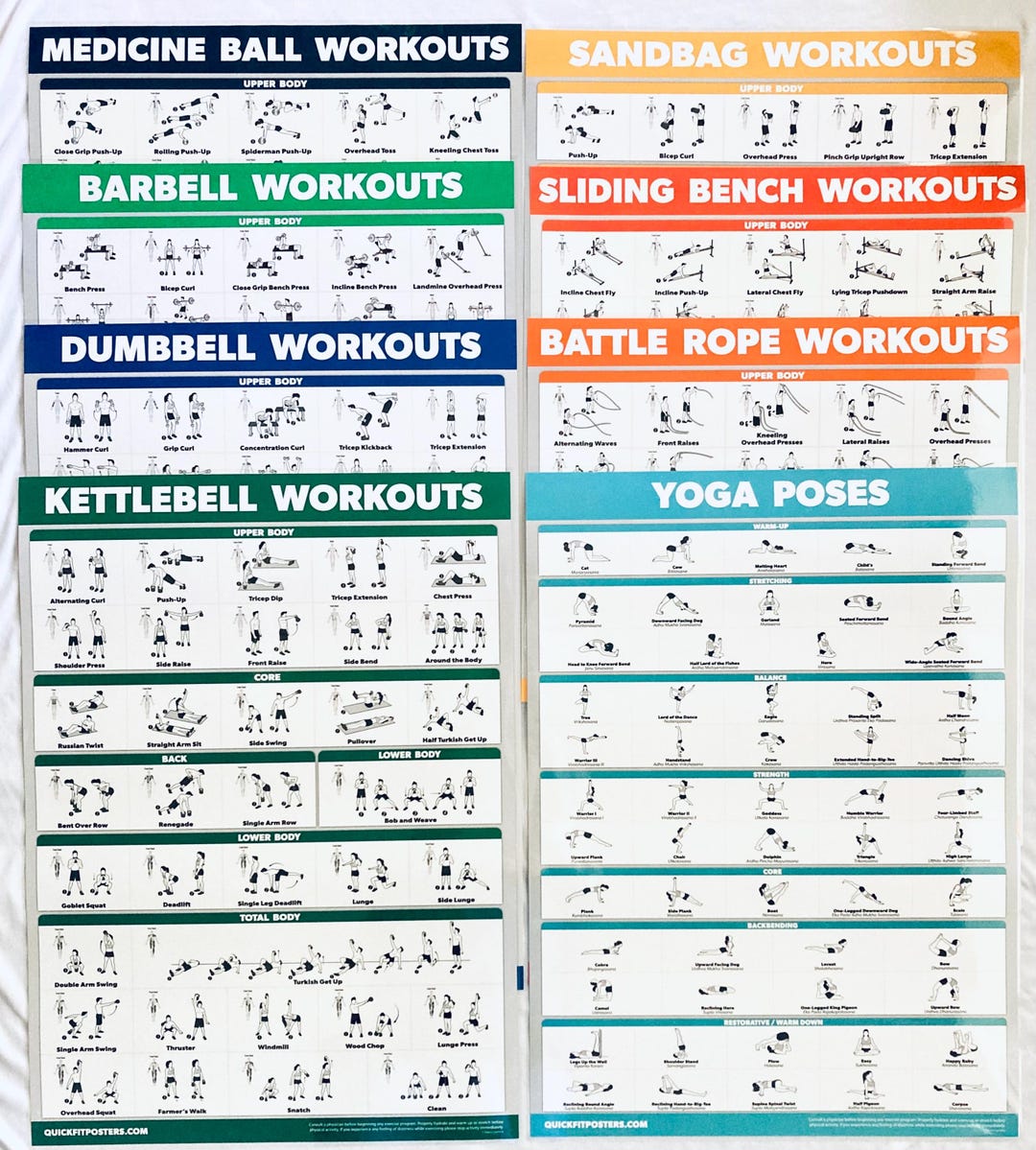 8 Pack Workout Laminated Instructional Exercise Posters Double Sided - Etsy