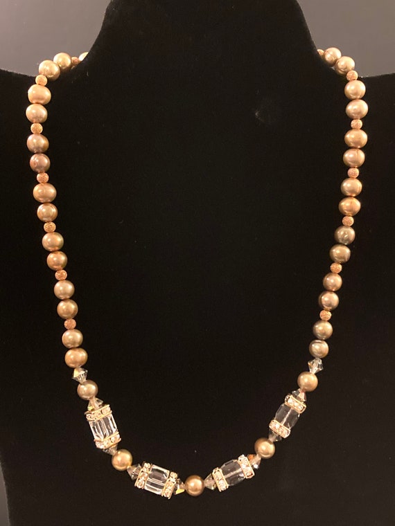 Vintage Bronze Colored Faux Pearl Beaded Necklace 