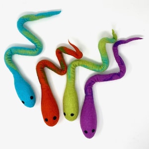 Wool cat toy teaser- snake shape cat toy in different colors.