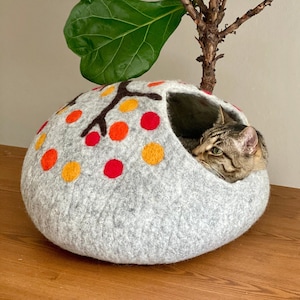 Cat Cave, Cat Bed, Wool Cat Cave, Cat House, Cat Hideout, Cat Cocoon, Felted Wool, 100% Sheep Wool- Fast Shipping from US