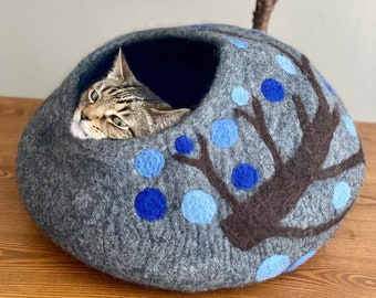Wool Cat Cave, Wool Cat Bed, Cat House, Large Cat Cave, Felt Cat Cave, Cat Cocoon, Cat Hideout, 100% Sheep Wool Cat Cave - Shipping from US