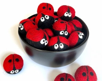 Felted Wool Miniature Ladybug, Needle felted ornaments, ladybugs for craft projects