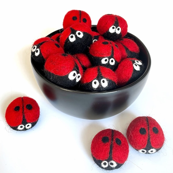 Felted Wool Miniature Ladybug, Needle felted ornaments, ladybugs for craft projects