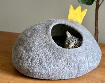 Large Cat Cave, Cat Bed, Cat House 100% Wool Felted, Free Fast Shipping from US