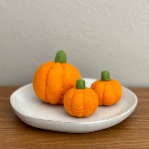 Wool Felt Pumpkins, Fall Decoration, Halloween Decor, Needlefelt Decorative Pumpkins - Set of 3 pumpkins