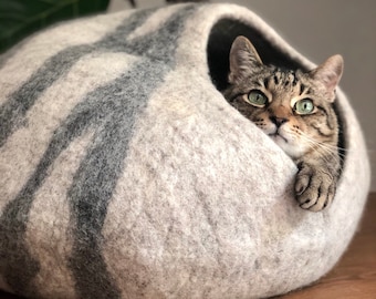 Large Wool Cat Cave / Cat Bed / Cat House/ Felted Wool Natural Ingredients- Fast Shipping from US- Best Cat Gift