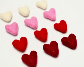 Felt Wool Hearts, Valentine Hearts Pink/Red/White Decoration Craft Gift Set of 12, Valentine's Gift Upgrade