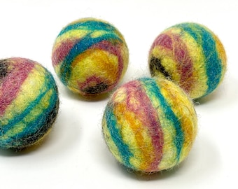 Large Wool Balls 1.75" / Set of 4 rainbow wool balls for cats, Kitten Toy, Cat Wool Toys, Colorful Wool Felted Balls, Natural Cat Toys