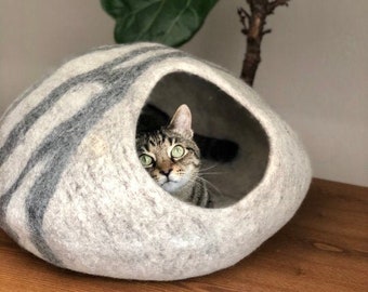 EXTRA LARGE 21" Wool Cat Cave / Cat House/ Felted Wool Gray Cat Cave/ Large Cat Bed/ Best Cat Gift- Fast Shipping from US