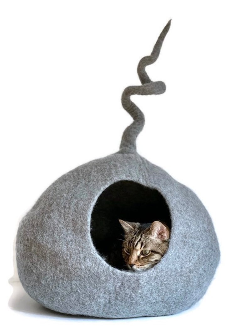 Gray Cat Cave Large Wool Cat Cave Felted Wool Cat House Etsy