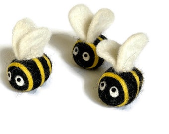 Felted Wool Miniature Bumblebee, Needle felted ornaments, set of 3 bees