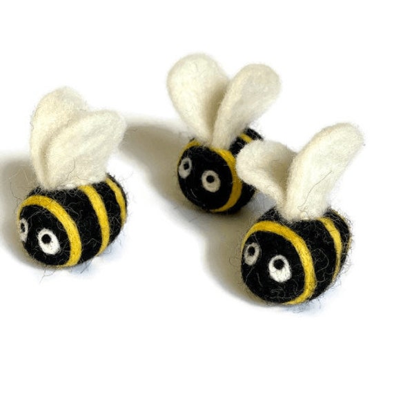 Felted Wool Miniature Bumblebee, Needle felted ornaments, set of 3 bees