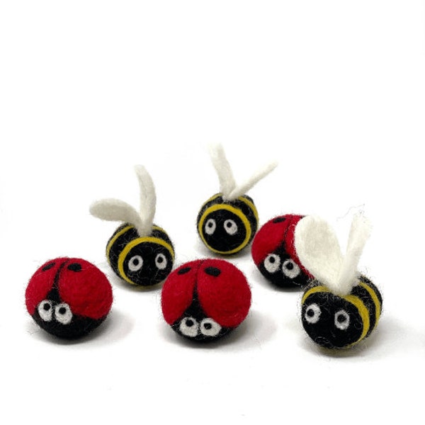 Wool Cat Toys/ Interactive Wool Kitten toys/ Kitten Toy/ Felted 100 % Wool- Bumblebee/Ladybug