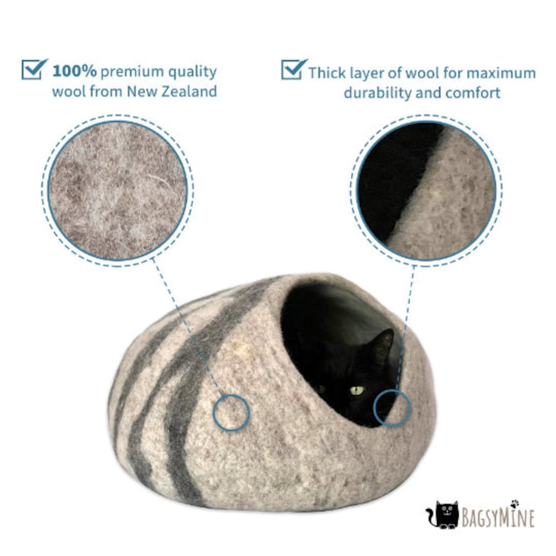EXTRA LARGE 21" Wool Cat Cave / Cat House/ Felted Wool Gray Cat Cave/ Large Cat Bed/ Best Cat Gift- Fast Shipping from US image 8
