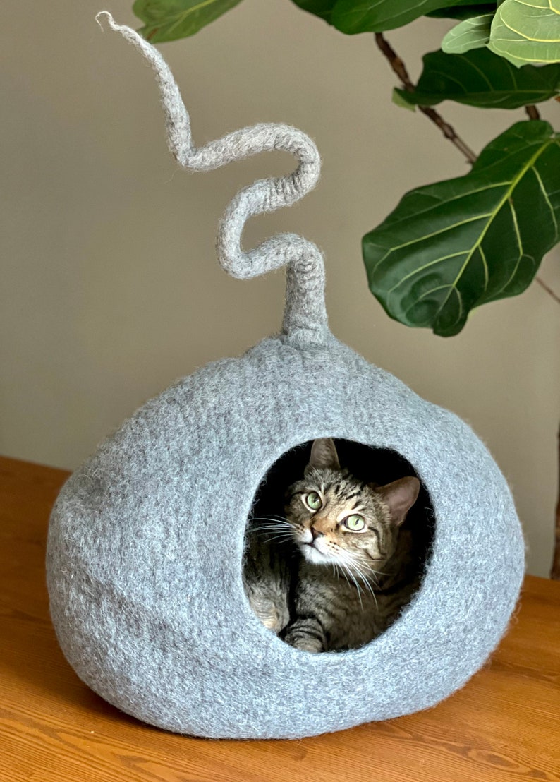 Gray Cat Cave Large Wool Cat Cave Felted Wool Cat House Etsy