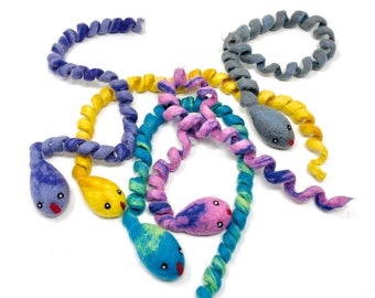 Wool Snake Spring Cat Toy: Handmade Felted Eco-Friendly Toy