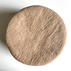 May include: A round, light brown felt hat.