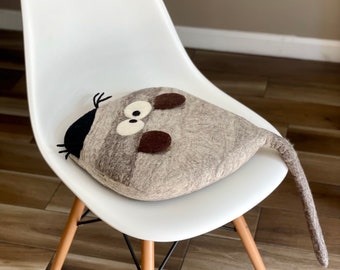 Wool Chair Pad, Mouse Shaped Wool Chair Cushion, Kids room decor, Felt Seat Cushion, Wool Seat Pad, Floor Cushion for kids, Mouse Pillow