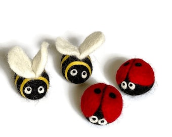 Wool Cat Toys/ Interactive Wool Kitten toys/ Kitten Toy/ Felted 100 % Wool- Bumblebee/Ladybug