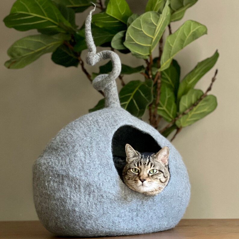 Gray Cat Cave Large Wool Cat Cave Felted Wool Cat House Etsy