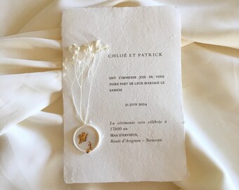 Faire-part de mariage - Rêve romantique en papier - Faire part avec monogramme personnalisée - Papier coton - mariage bohème