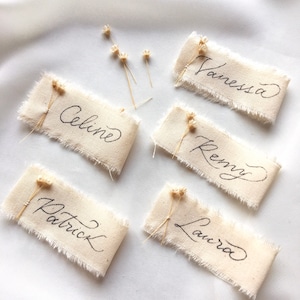 Bohème marque-places pour mariage, Marque-place en tissu Card Places, Marque-places de calligraphie fait main pour événements