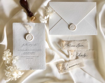 Faire-part de mariage - Promesse entre deux - Faire part avec caboche de cire - Papier coton - mariage bohème
