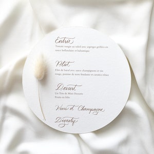 Menu rond bohème pour mariage ou baptême