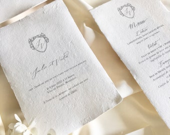 Faire-part de mariage - Poésie épique sur papier - Faire part avec monogramme personnalisé - Papier coton - mariage bohème