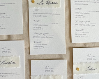 Menu avec marque place en tissu, menu bohème, mariage boho chic