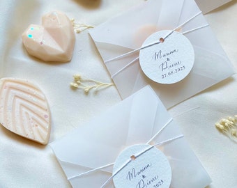 Tablettes parfumées pour vos invités de mariage avec papeterie personnalisée - Cadeaux pour les invités du mariage- Fondants de cire arche