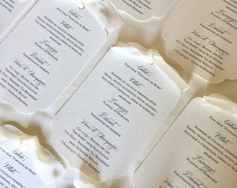 Menu baroque avec ruban soie pour mariage ou baptême