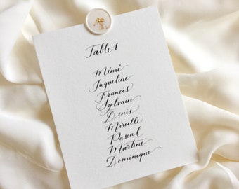 Plan de table avec cachet de cire et calligraphie faitmain