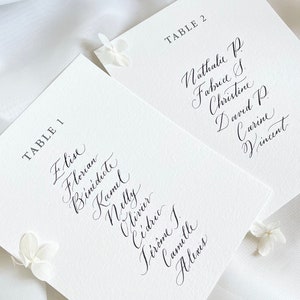 Numéro de table Mariage Nombre de la tabla con caligrafía hecha principal e impresión numérica. Plano de mesa 12 x 15 cm.