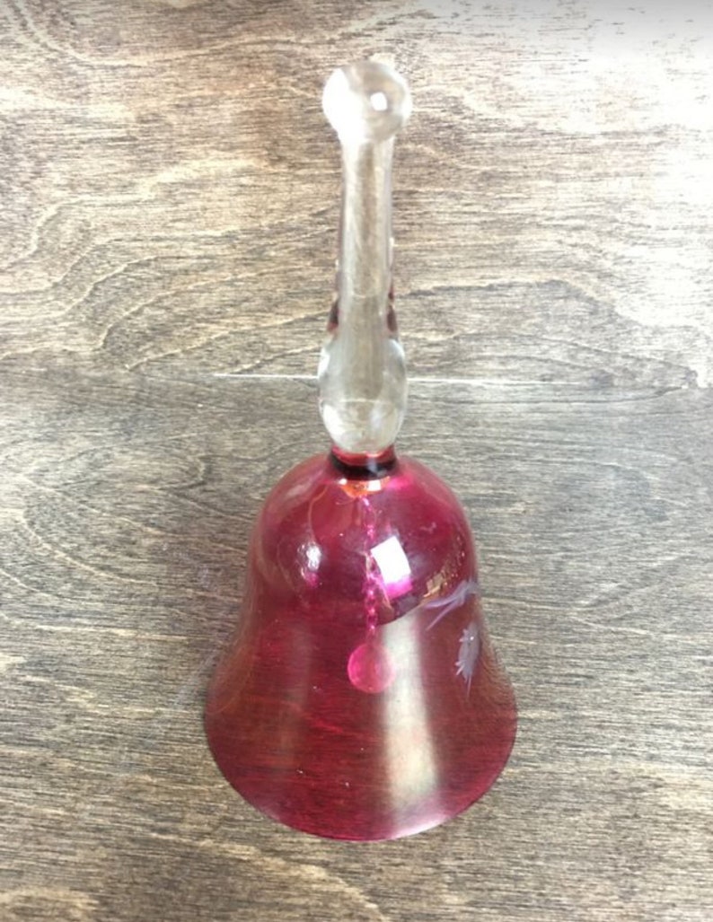 VTG Fine Cranberry Red Crystal Bell With Hand Etched Flower image 1