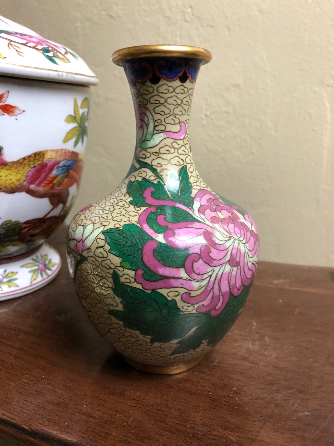 Vintage mid 20th C Gold Cloisonné Vase Etsy