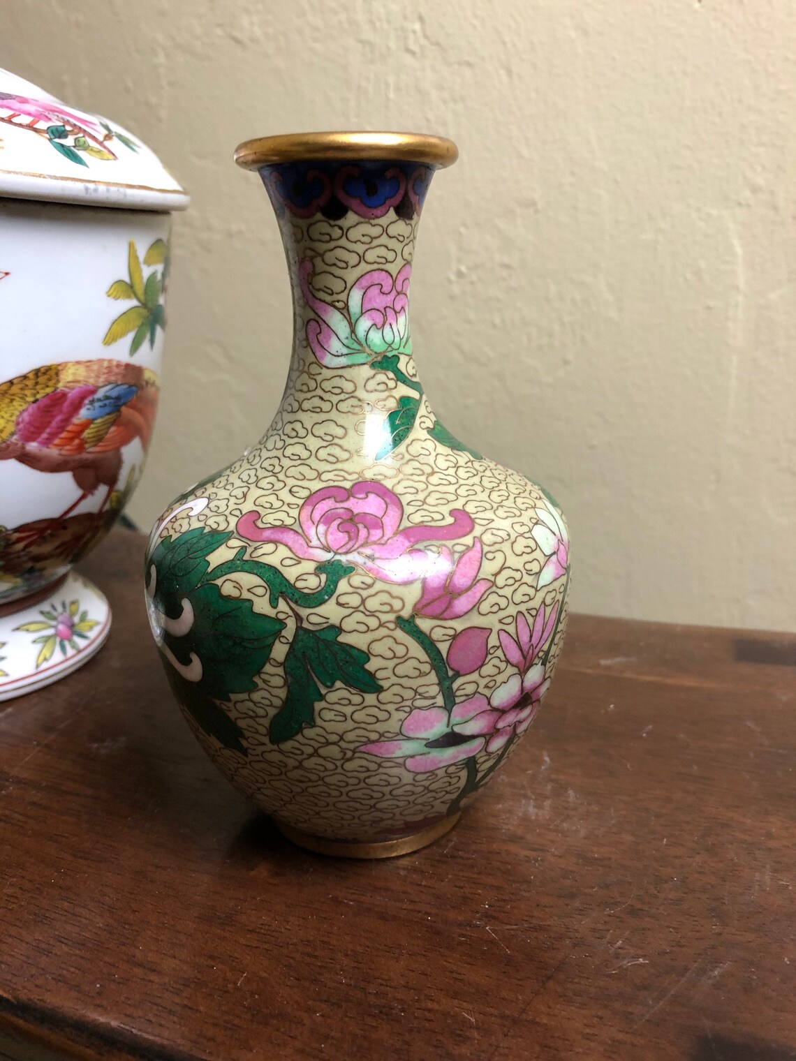 Vintage mid 20th C Gold Cloisonné Vase Etsy