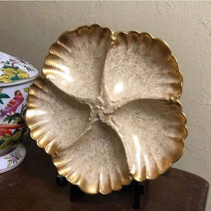 Antique Limoge Laternier Gold Oyster Plate